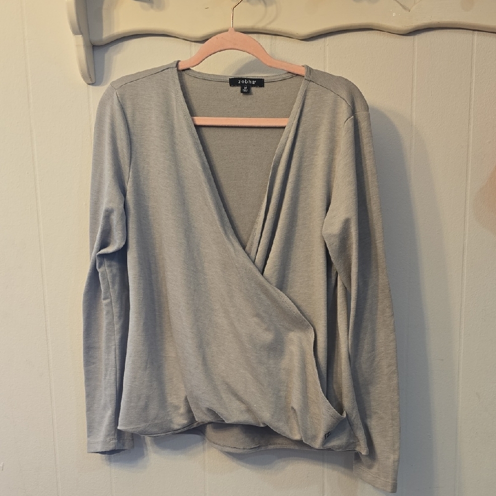 Gray Wrap Long Sleeve Top